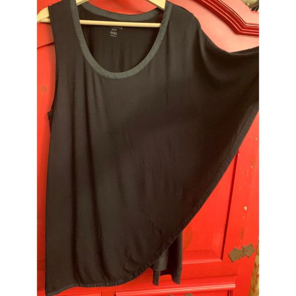 Lane Bryant 18-20 Black Satin Trimmed Neck One Shoulder Drape Shirt Blouse EUC - Picture 2 of 3